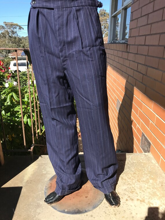 1940s button front, pin stripe trousers ~ Sz M
