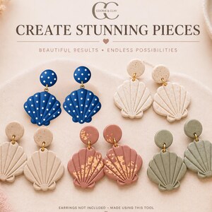 Clamshell Clay Cutter & Stamp Set, Seashell Earring Cutter, 3D Printed Polymer Clay Tools, Shell Shape Jewellery Making Kit, UK