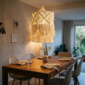 Macrame Pendant Light, Boho Hanging Lamp, Woven Ceiling Light, Cotton Rope Lamp, Bohemian Lighting, Handmade Decor, Living Room Light