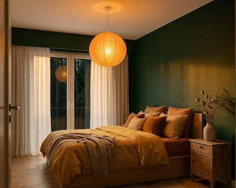 Lámpara colgante nórdica de papel de arroz – Lámpara de techo minimalista japonesa tipo farol de papel – Lámpara colgante LED moderna para la decoración del dormitorio