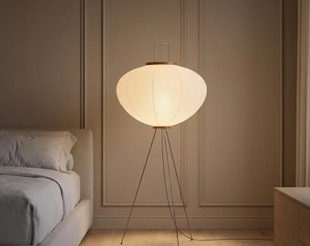 Japanese Floor Lamp, Paper Lantern Lamp, Wabi Sabi Lighting, Japandi Standing Lamp, Rice Paper Lamp, Tripod Floor Light, Minimalist Decor