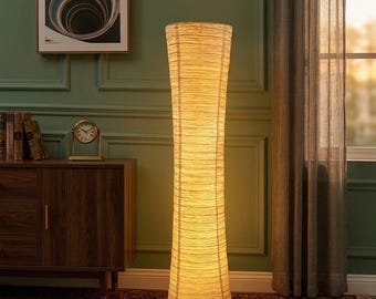 Handmade Rice Paper Floor Lamp – Japanese Style LED Standing Lamp – Minimalist White Paper Lamp for Living Room Decor