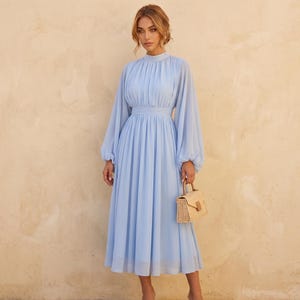 Light Blue Long Sleeve Maxi Dress - Etsy