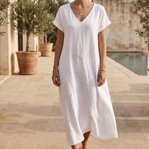 tencel-linen cap sleeve belted dress - white reviews White Linen Cottagecore Dress: Vintage Inspired Pinafore with Belt