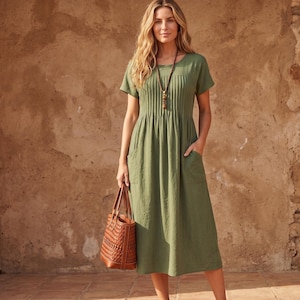 ladies dresses with 3/4 sleeves Plus Size 3/4 Sleeve Ruffle Deep V-Neck A-Line Midi Wedding Guest Dress