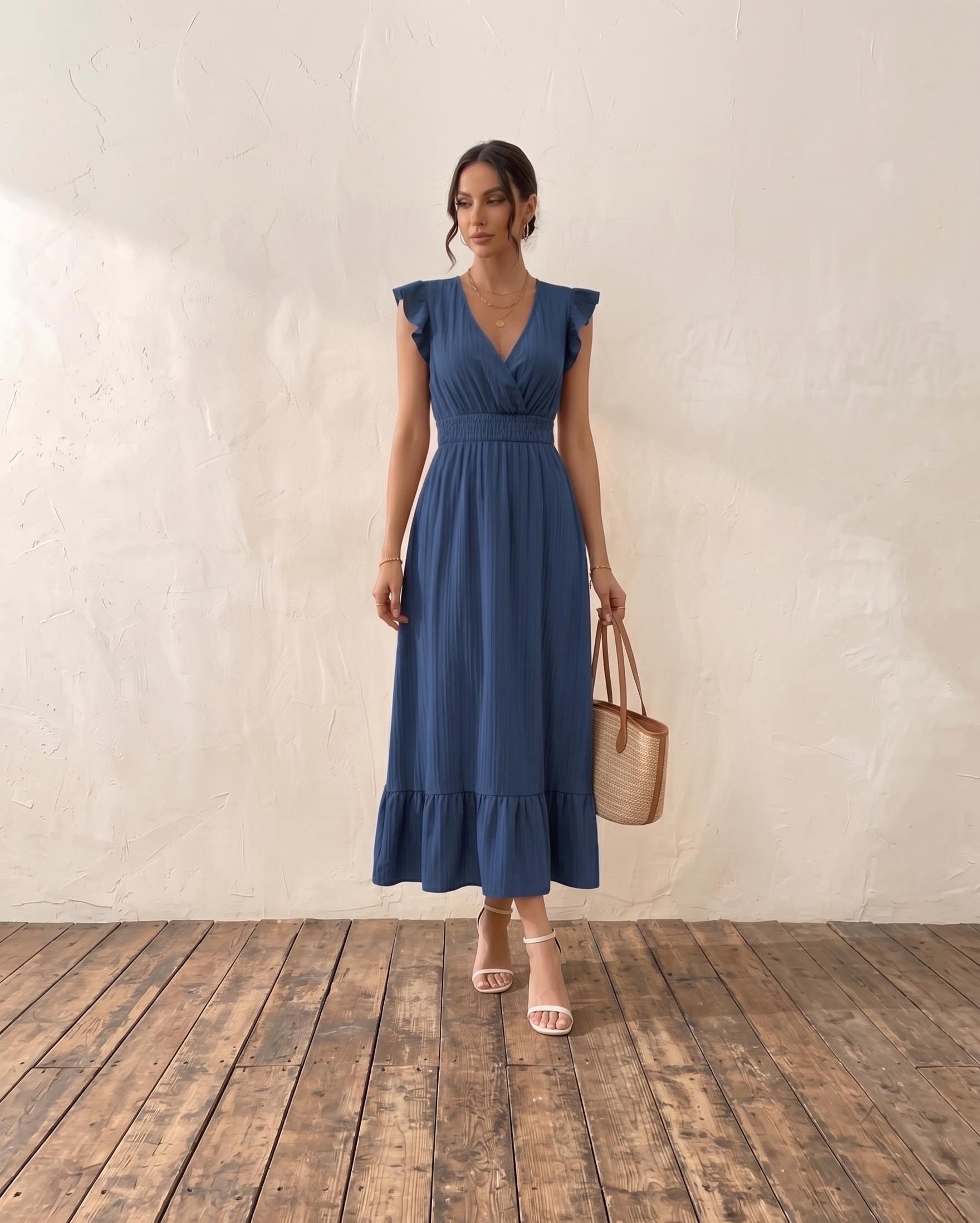 Flutter Sleeve Navy Blue Dress - Etsy