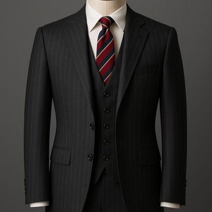 Traje de hombre de 3 piezas a rayas negras, conjunto de traje formal clásico, traje de novio para boda, ropa de oficina, conjunto de blazer, chaleco y pantalones de corte entallado.