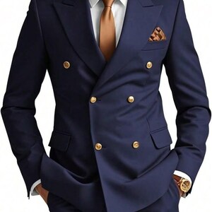 Costume croisé bleu marine, tenue de marié formelle sur mesure pour hommes