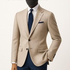 Blazer bege sob medida para homem, paletó de terno de casamento feito à mão, casaco formal, blazer masculino slim fit, terno de luxo para negócios, traje de noivo.