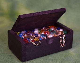 Treasure Chest, miniature wooden chest filled with jewels for your fantasy display
