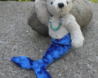 Merbear - custom order.  fantasy mermaid bear, miniature artist bear, blue mermaid