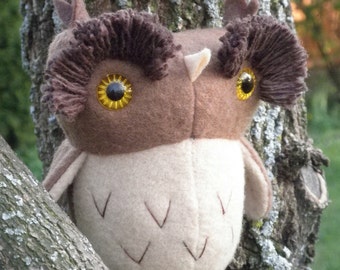 Hoot the Owl, soft sculpture brown owl