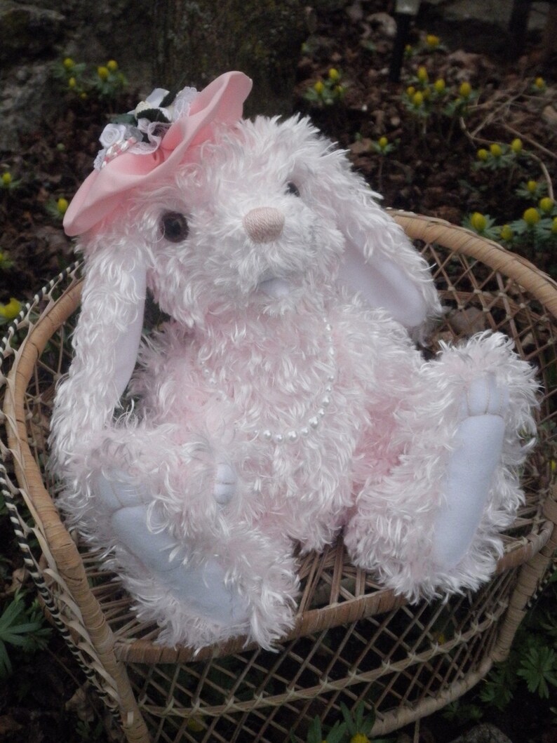 Pink Bunny, Easter Bunny, artist bear rabbit, plush jointed bunny image 2