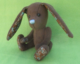 Mosaic - Chocolate Brown Easter Bunny, Artist soft sculpture rabbit, plush rabbit