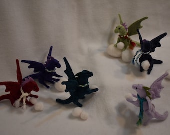 Winter dragons -miniature dragons, fabric dragons, soft sculpture dragons, mythical creature