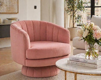 Swivel Accent Chair Barrel Chair 360 Tufted Velvet Armrest Mid Century Living Room Seat
