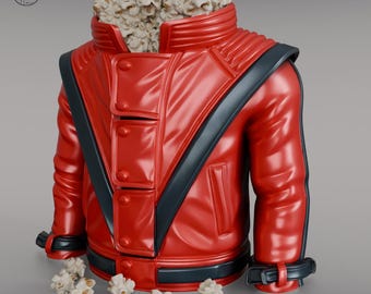 Red Jacket Popcorn Holder 3D Printed – Thriller Inspired Snack Container, Movie Night Decor & Unique Gift