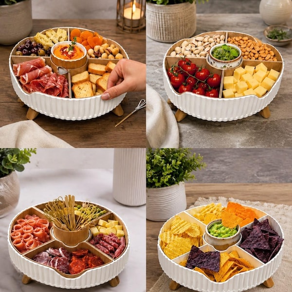 Rotating Snack Tray 3D Printed | Modern Charcuterie Serving Platter | Lazy Susan Appetizer Organizer
