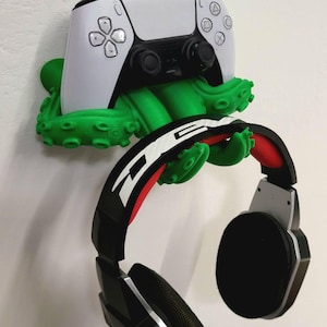Wall Mounted Controller & Headset Holder, 3D Printed Gaming Organizer, PS5 Controller Stand, Headphone Hook, Gamer Setup Decor