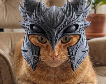 Viking Cat Helmet 3D Printed – Funny Pet Armor Mask with Horns, Costume for Cats & Small Pets