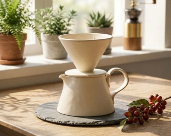 Handmade Ceramic Pour Over Coffee Set, Kiln Glaze Vintage Coffee Dripper & Server, Reusable Coffee Filter Brewer Kit