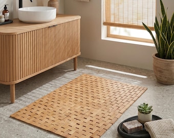 Handgemaakte bamboe badmat, opvouwbare antislip douchevloermat, natuurlijk bamboe badkamertapijt voor douche, sauna en zwembad