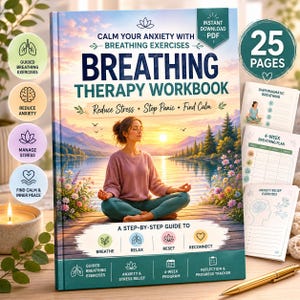 Anxiety Relief Workbook PDF, Breathing Exercises, Stress Management Guide Printable PDF