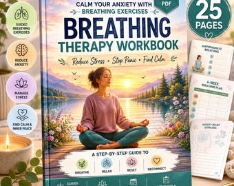Anxiety Relief Workbook PDF, Breathing Exercises, Stress Management Guide Printable PDF