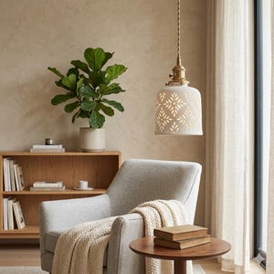 Walnut Wood Ceramic Pendant Light: Nordic Modern Hollow Design, Knob Switch Hanging Lamp