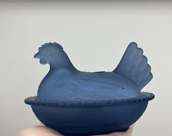 Vintage farmhouse-style colorful glass chicken lying in its nest bowl, Small & Large Sizes,