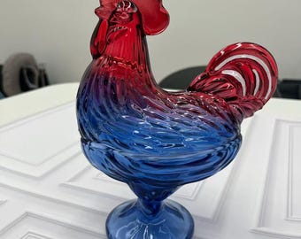 8.3" Retro Gradient Glass Rooster Figurine, Farmhouse Kitchen Centerpiece