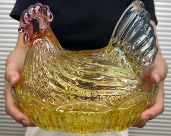 8.6" & 6.7" Iridescent Gradient Glass Hen Bowl, Multi-Size Kitchen Storage Dish