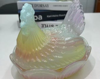 Pastel Gradient Glass Hen Egg Holder | 10 Egg Farmhouse Kitchen Canister
