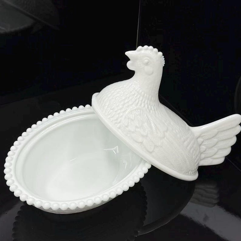 7 Inch Vintage Milk Glass Hen on Nest Collectible Dish Farmhouse Kitchen Decor Organizer image 9