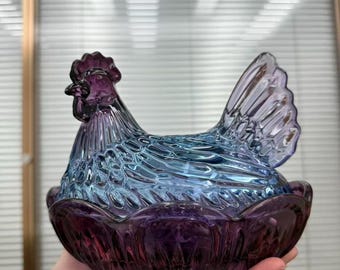 Dreamy Gradient Hen Glass Dish, Blue-Purple, Farmhouse Decor, Multi-use Storage, Unique Housewarming Gift