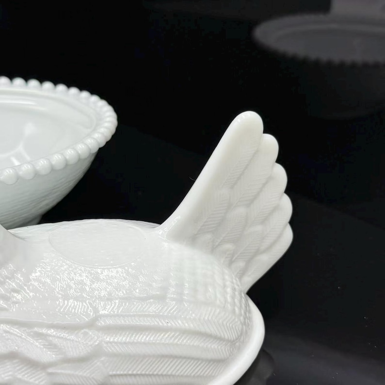 7 Inch Vintage Milk Glass Hen on Nest Collectible Dish Farmhouse Kitchen Decor Organizer image 13