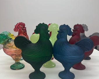 Vintage Rooster Glass Jar | 8.3x6.5" Farmhouse Kitchen Canister | Colorful Chicken Storage Container