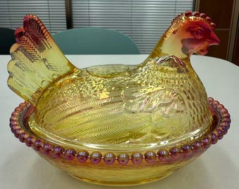 Gold-plated red hen glass candy jar, carnival-style egg tray, rural kitchen decoration