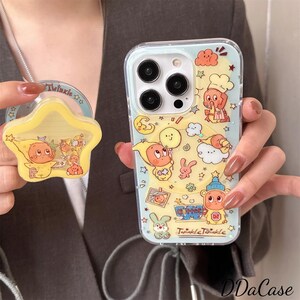 Funda transparente azul claro Twinkle Theme Light Dream con estrellas de dibujos animados naranjas, soporte con cojín de aire en forma de estrella a juego, MagSafe para iPhone 15/16/17 Pro Max