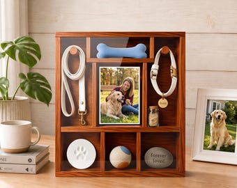 Dog Cat Pet Memorial Shadow Box Personalized, Wooden Collar Holder Keepsake, Rainbow Bridge Loss Sympathy Remembrance Gift