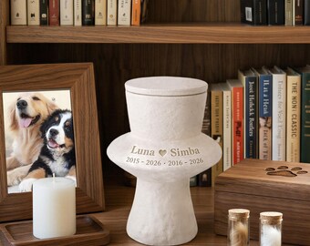 Personalized Dog Urn Ceramic for Ashes, Dog Urn for 2 Dogs, Name Date Memorial, Pet Loss Gift