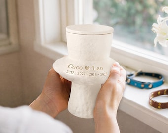 Personalized Dog Urn Ceramic for Ashes, Dog Urn for 2 Dogs, Name Date Memorial, Pet Loss Gift