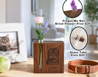 Personalized Pet Memorial Vase with Photo, Pet Loss Sympathy Gift for Dog Cat, Rainbow Bridge Remembrance Keepsake, Walnut Bud Vase