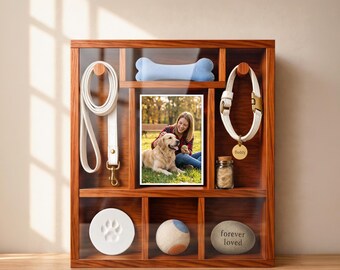 Pet Memorial Shadow Box, Dog Keepsake Display with Collar Hook, Pet Loss Gift