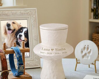 Personalized Dog Urn Ceramic for Ashes, Dog Urn for 2 Dogs, Name Date Memorial, Pet Loss Gift