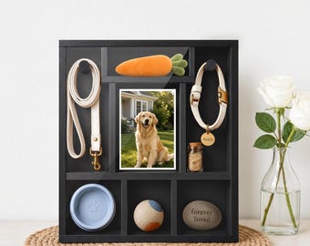 Personalized Dog Memorial Shadow Box,Wooden Pet Memorial Gift with Collar Holder, Dog Loss Sympathy Keepsake, Rainbow Bridge Gift