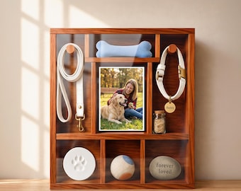 Personalized Dog Shadow Box, Wooden Memorial Box with Collar Holder,Rainbow Bridge condolence gift
