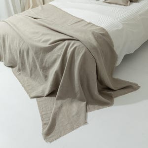 Manta de lino 100%, con bordes con flecos, funda de sofá natural.