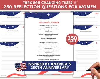 America 250th Reflection Journal, 250 Self Growth Questions for Women (Digital Download)
