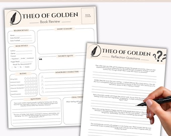 Theo of Golden Book Review Printable, Reading Journal & Reflection Questions, Book Club Discussion Sheets